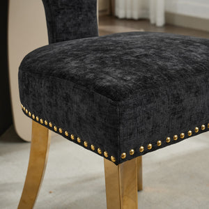 English Elm Mid Mid Century Modern Dining Chair Set with Curved Copper-Nail Backrest, High-Density Foam Seat, Brushed Stainless Legs Black W1143P314903