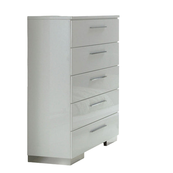 English Elm Modern High Gloss White Chest 5 Drawers 31"W x 17.75"D x 51"H — Contemporary Storage, Easy Assembly B2741P368137