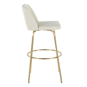 English Elm Toriano 30" Barstool Set Of 2 - Contemporary Cream Fabric With Gold Metal Legs & Swivel Footrest B202S00655-GIGA