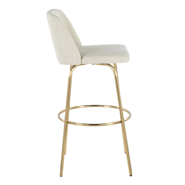 English Elm Toriano 30" Barstool Set Of 2 - Contemporary Cream Fabric With Gold Metal Legs & Swivel Footrest B202S00655-GIGA