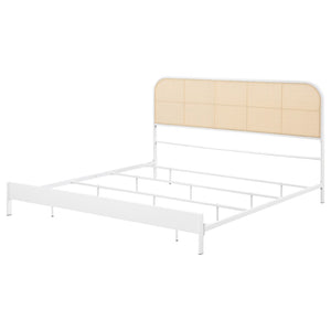 English Elm Kenneth White Steel Eastern King Bed with Woven Cane Rattan Headboard for Coastal Rooms B062P440083