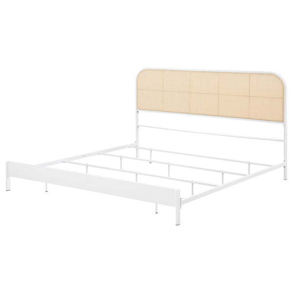 English Elm Kenneth White Steel Eastern King Bed with Woven Cane Rattan Headboard for Coastal Rooms B062P440083