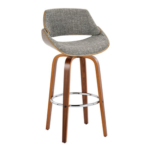 English Elm Fabrizzi Mid-Century Modern 30" Fixed-Height Swivel Barstool with Contoured Seat and Walnut Legs Grey B202S00564