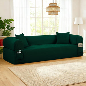 English Elm 3seater Corduroy Cloud Sofa No Assembly Pillow Soft Seating for Apartments and Living Rooms Green W3396P483187