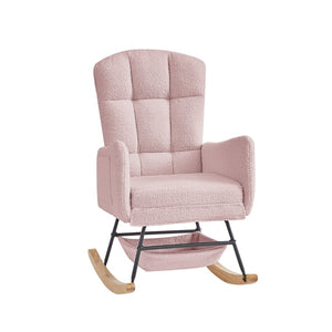 English Elm Beige Plush Teddy Fabric Rocking Chair High Back Armchair for Nursery or Reading Nook Pink W3985P386791