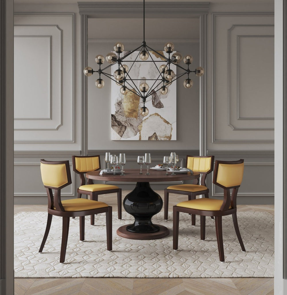 English Elm Dining Chairs Set of 2 Klismos Faux Leather Walnut Beech Frame Tailored Seating B365P415821