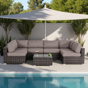 English Elm Outdoor 7-Piece Conversation Set For 4 - Stylish, Weather-Resistant With Plush Cushions & Glass Table B120S00111-GIGA