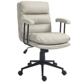 English Elm Homcom Pu Leather Office Chair, Office Desk Chair, Task Computer Chair With Swivel Wheels, Adjustable Height, Double-Tier Padded, Light Gray