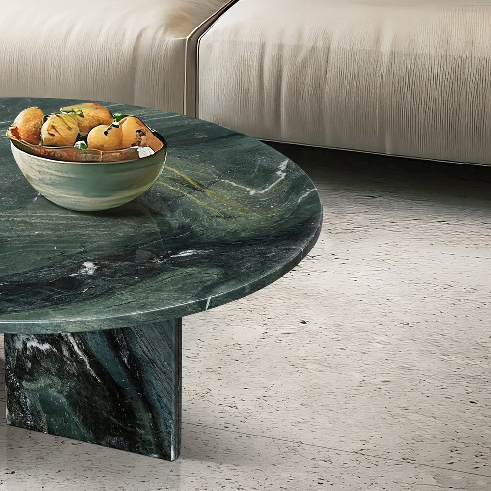 English Elm Green Marble Pair Coffee Tables - 45cm & 70cm Layered Natural Stone Nesting Set for Living Room W1696S00005