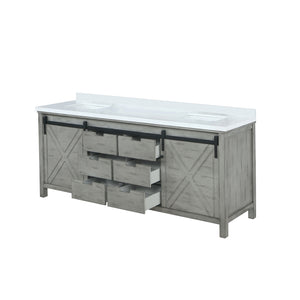 English Elm Ash Grey Double Bath Vanity 84" W With White Quartz Countertop - Elegant Storage & Modern Design B2731P260093