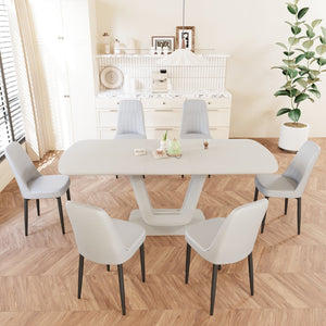 English Elm 62.99-78.74" Expandable Dining Table Set For 2-8 With 6 Padded Chairs, Modern U-Shaped Design & Comfort W2189S00720