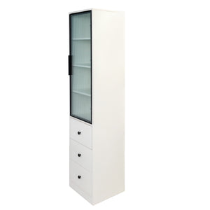 English Elm Elegant White Storage Cabinet – Modern Design With Glass Doors & Ample Space For Any Room Decor W331P298186