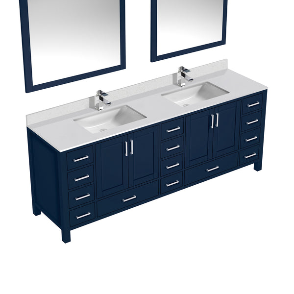 English Elm Navy Double Bath Vanity 84" W x 22" D with White Quartz Top, Chrome Faucet & 34" Mirrors, Durable Finish B2731S01068