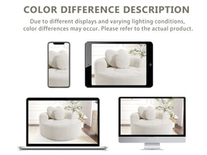 English Elm Round Cloud Sofa Bed Waffle Fabric Memory Foam Convertible Couch for Small Space Living Beige W3224P491994