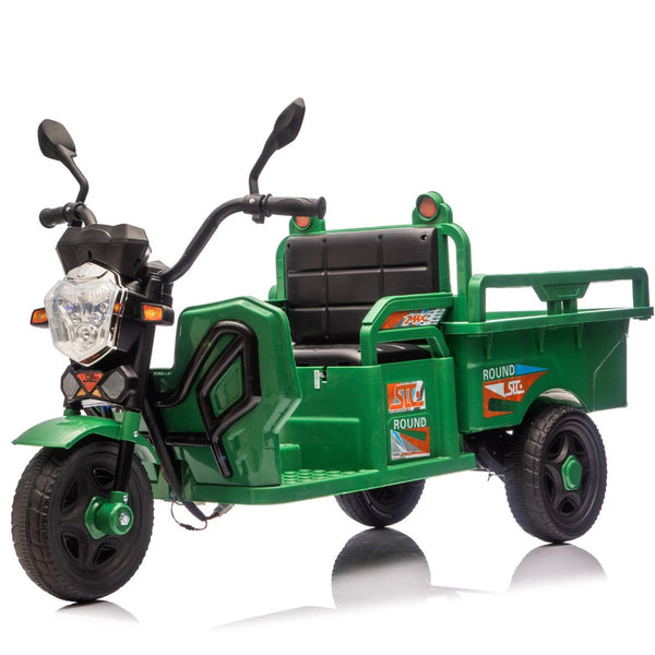 English Elm 12v Kids Electric Cargo Trike with Led Lights Wide Seat Anti-slip Wheels Toddler Ride On Green W1578P336049