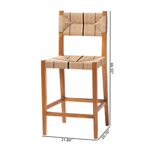 English Elm Modern Seagrass Woven Acacia Wood Dining Chair Set Bohemian Organic Style B2750P467776