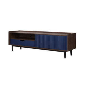 English Elm Duane Ribbed 59" Fluted TV Stand with Sliding Door, Full-Extension Drawer, Wire Management and Metal Feet Navy Blue B365P397922