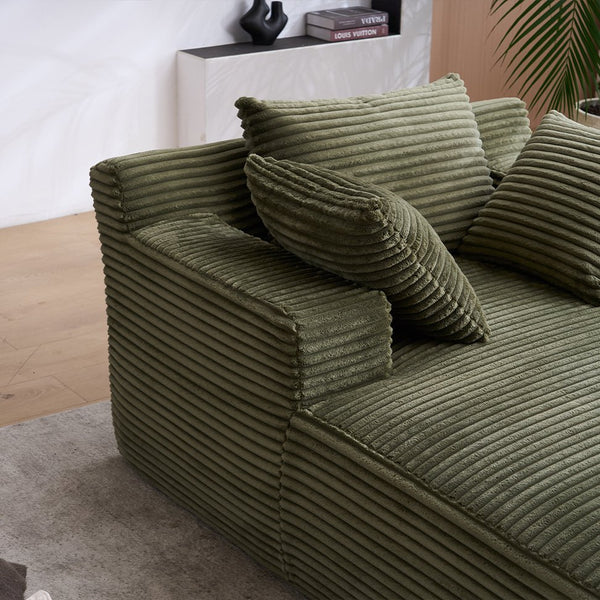 English Elm Oversized Corduroy Chaise Longue Sofa Bed — Modern Deep-Seat Sleeper with Armrests & Pillows for Compact Spaces Green W1752P264713