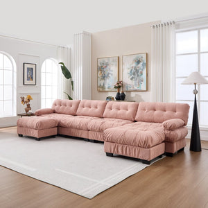 English Elm U Shaped Modular Cloud Sectional with Plush Flannelette Upholstery Deep Seat Living Room Sofa Pink W2120S00052