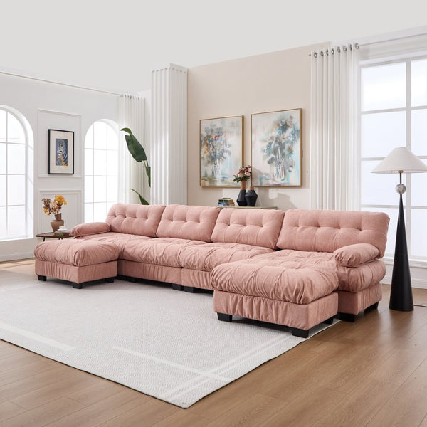 English Elm U Shaped Modular Cloud Sectional with Plush Flannelette Upholstery Deep Seat Living Room Sofa Pink W2120S00052
