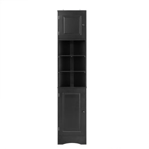 English Elm Multi-Functional Corner Cabinet Tall Trapezoid Bathroom Storage with Adjustable Shelves, Doors, Anti-Dump Device Black WF530911AAB