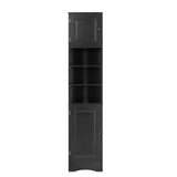 English Elm Multi-Functional Corner Cabinet Tall Bathroom Storage Cabinet With Two Doors and Adjustable Shelves, Open Shelf, Black