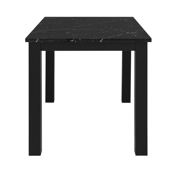 English Elm Sarang Faux Marble Black Dining Table with 4 Silver Padded Chairs — Solid Wood MDF, Sturdy Craftsmanship B201P359580