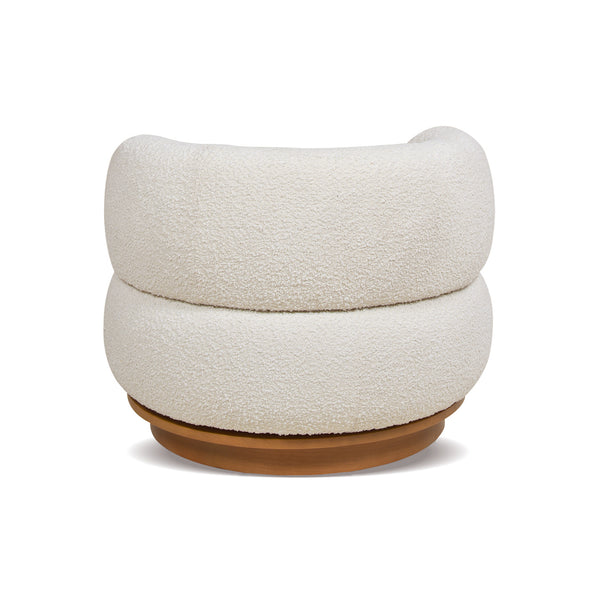 English Elm Jennifer Taylor Home - Fuji Ivory White Boucle 360° Swivel Low Barrel Accent Chair with Solid Rubberwood Base, Lounge-Friendly B2719P238262