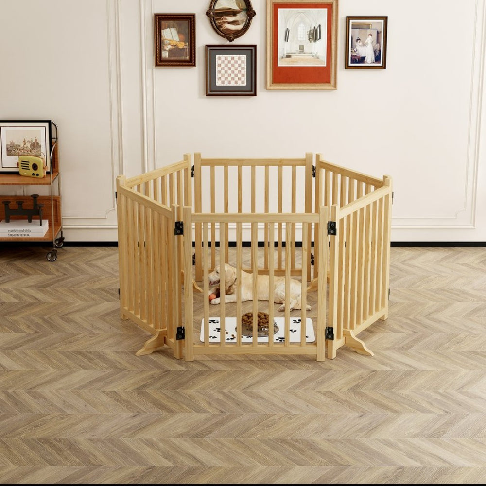 English Elm (6 Panel) Freestanding Wood Pet Gate Accordion Folding Indoor Dog Fence 31 Inch W2641P336052