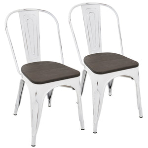 English Elm Oregon Industrial-Farmhouse Stackable Dining Chairs Set of 2 - Vintage White & Espresso Bamboo Seats, 250 lb limit B202P223868