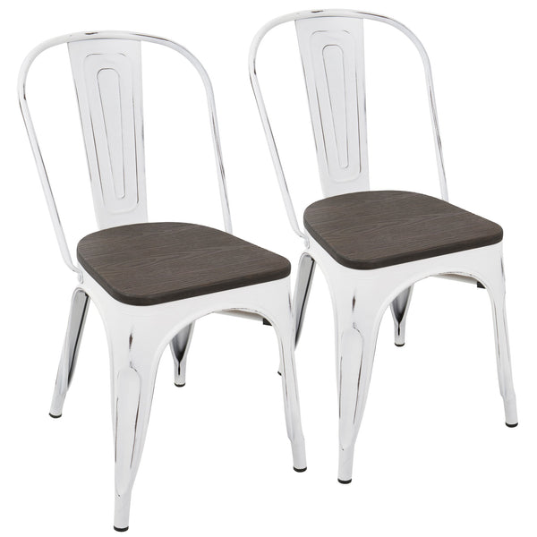 English Elm Oregon Industrial-Farmhouse Stackable Dining Chairs Set of 2 - Vintage White & Espresso Bamboo Seats, 250 lb limit B202P223868