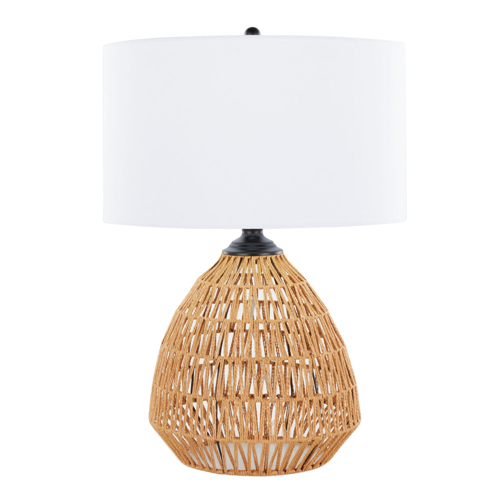 English Elm Congo 29" Contemporary Rattan Table Lamp — Natural Rope Rattan, Matte Black Accents & White Linen Shade B202P224205