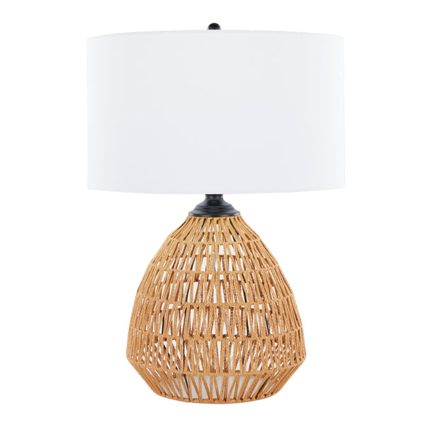 English Elm Congo 29" Contemporary Rattan Table Lamp — Natural Rope Rattan, Matte Black Accents & White Linen Shade B202P224205