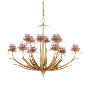 Currey & Company Marilee Medium Chandelier - Elegant Floral Design With Dutch Gold Leaf Finish & Crystal Accents Pink Crystal ,Wrought Iron 9000-1307-currey-company