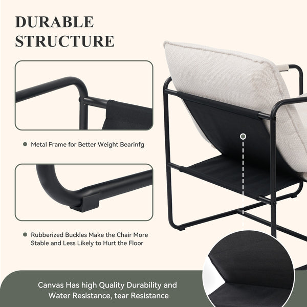 English Elm Accent Chair Mid-Century Rattan Arms Set of 2 with Rubber Wood Legs, Plush Fabric Seat, Cozy Lounge White T3950P397484