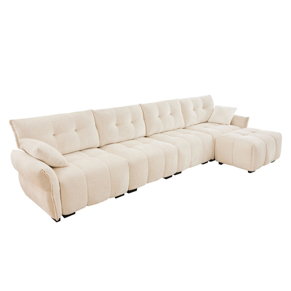 English Elm Modular Chenille Sectional Sofa with Ottoman Solid Wood Frame Living Room Seating White W714S01657