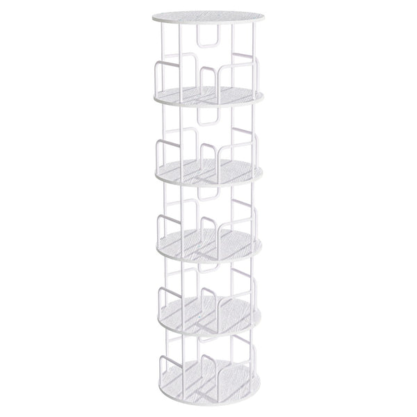 English Elm Rotating 5 Tier Spinning Bookcase Tower Slim 360 Degree Turntable Metal Frame Organizer White W3166P366971