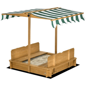English Elm Outsunny Cedar Wood Kids Sandbox with Adjustable Canopy and Foldable Bench Seats W2225P200655