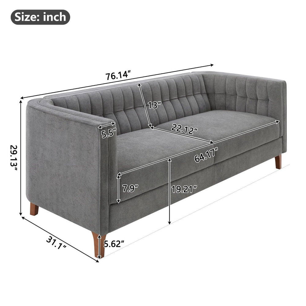 English Elm Modern Chenille Three Seater Sofa with Channel Tufted Back and Birch Wood Legs Grey N763S000100E
