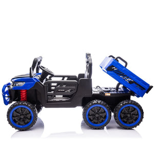 English Elm 24v Two Seat Kids Electric Dump Truck Six Wheel 4wd Utv with Parental Remote Blue W1578P268993