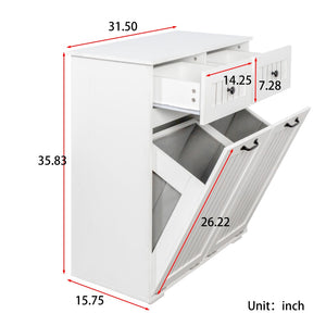 English Elm Laundry Sorting Cabinet with Two Hamper Bags Two Drawers and Melamine Finish W331P373959