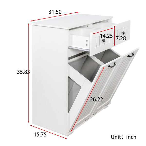 English Elm Laundry Sorting Cabinet with Two Hamper Bags Two Drawers and Melamine Finish W331P373959