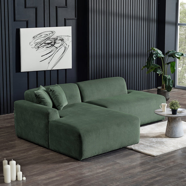 English Elm Ashcroft Furniture - Mar Sectional Green Corduroy Sofa - Stylish Mid-Century Modern Design For Cozy Living Spaces B183S00099
