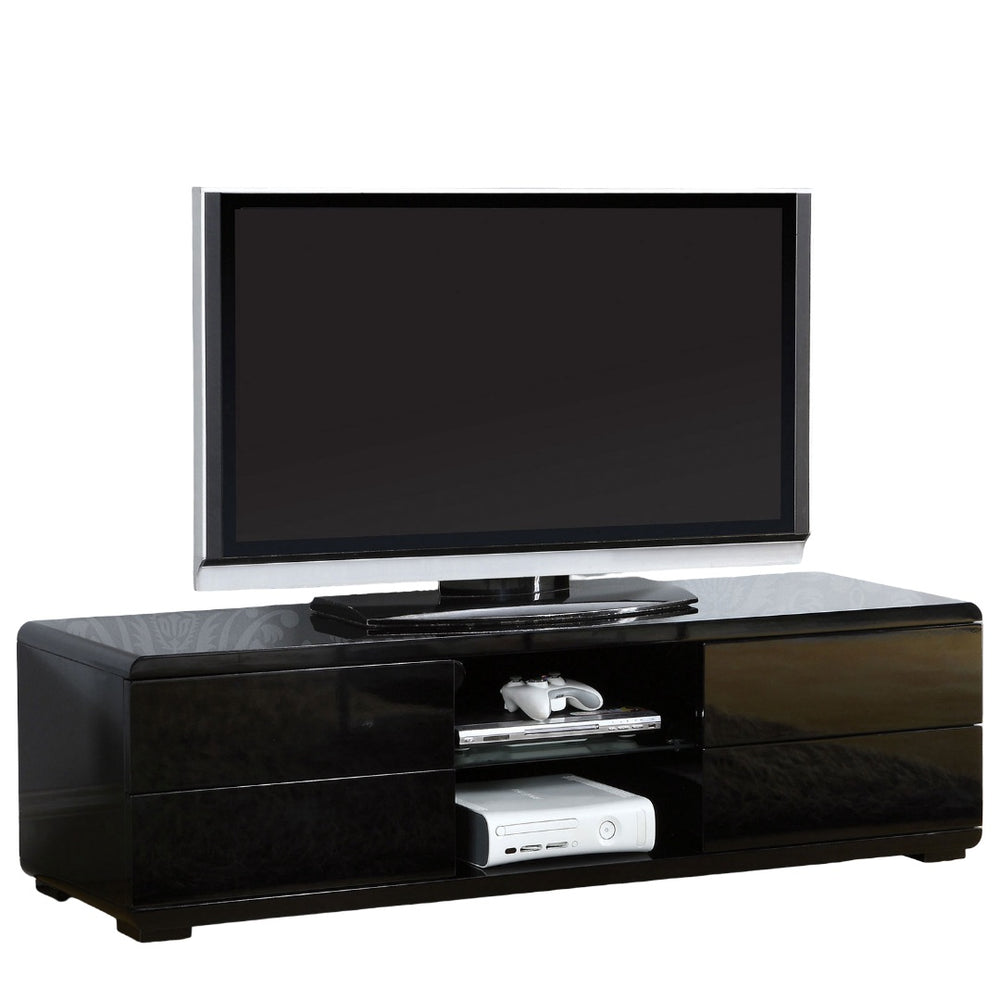 English Elm Black High Gloss Lacquer TV Console 59"W with Full-Extension Drawers, Open Shelves & Rear Access B2741P362546