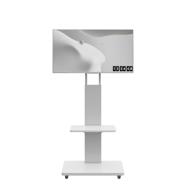 English Elm Tv Floor Stand Rolling Cart with Lockable Wheels Height Adjustable Iron Mdf Mount White W241P246880
