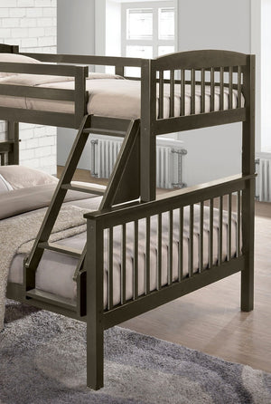 English Elm Transition Twin Full Bunk Bed With Modern Slat Design, Angled Ladder, Safe Gray Finish For Kids B2741S00274-GIGA