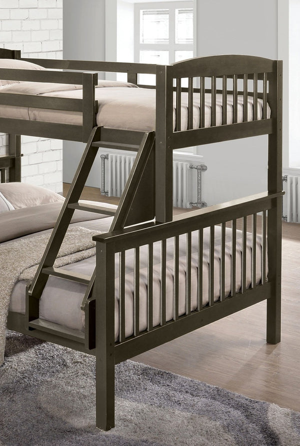 English Elm Transition Twin Full Bunk Bed With Modern Slat Design, Angled Ladder, Safe Gray Finish For Kids B2741S00274-GIGA