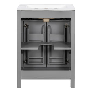 English Elm 24"Bathroom Luxurious Space-Saving Vanity with Ceramic Sink, Solid Wood Frame, Soft-Close Doors and Storage Grey N729P183716E