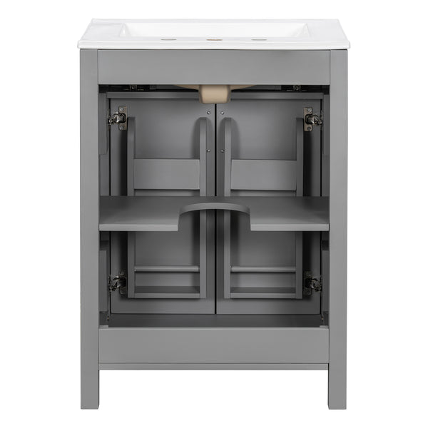 English Elm 24"Bathroom Luxurious Space-Saving Vanity with Ceramic Sink, Solid Wood Frame, Soft-Close Doors and Storage Grey N729P183716E