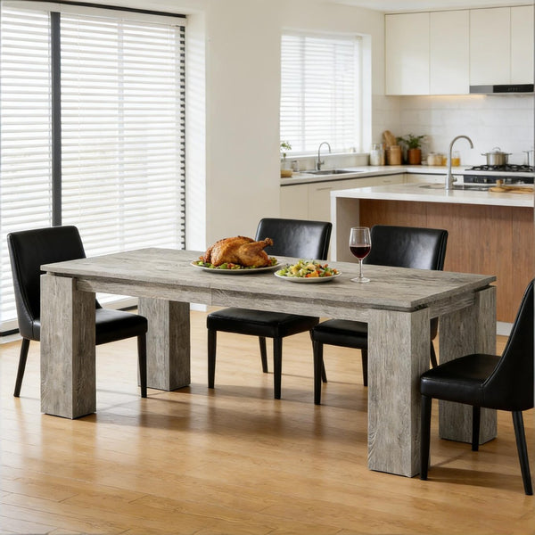 English Elm Extra Long Gray Wood Grain Dining Table Seats Eight Modern Engineered Top T3971P454355